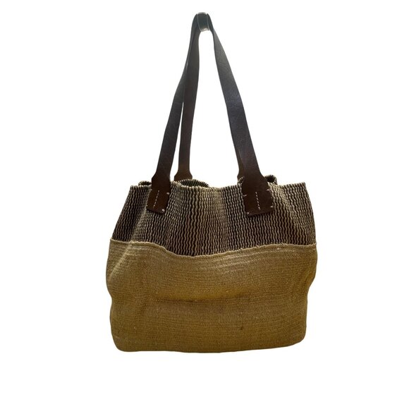 J.Jill Women’s Brown Woven With Leather Straps Casual Tote Bag - Picture 4 of 11